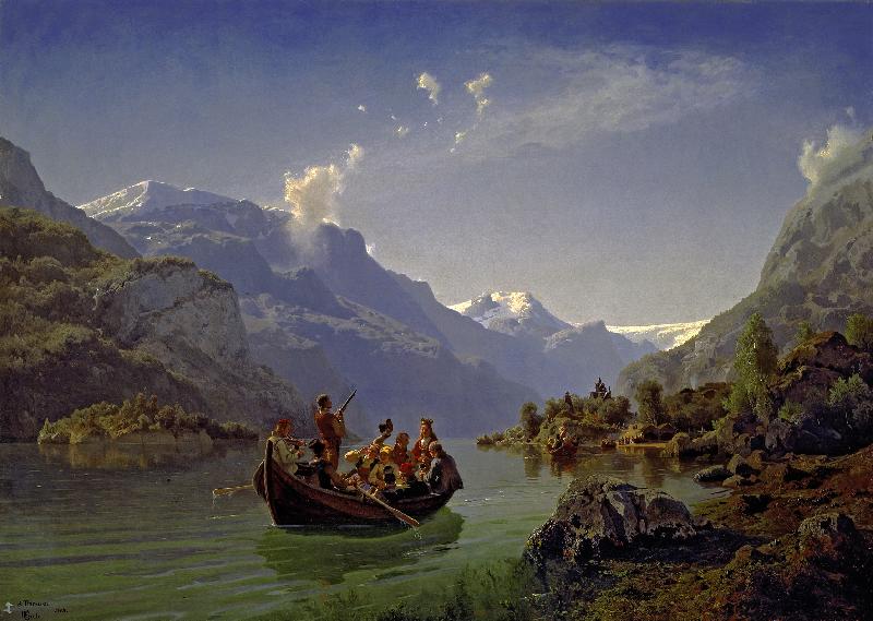 Hans Gude Brudfarden i Hardanger oil painting image